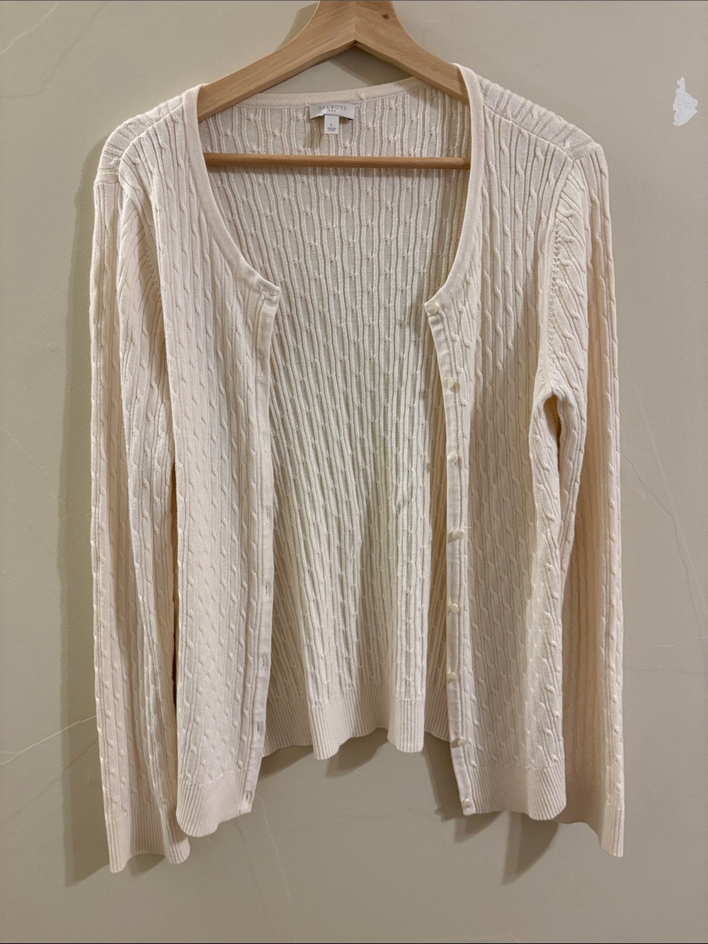 Talbots Cream Cable Knit Button-Front Cardigan